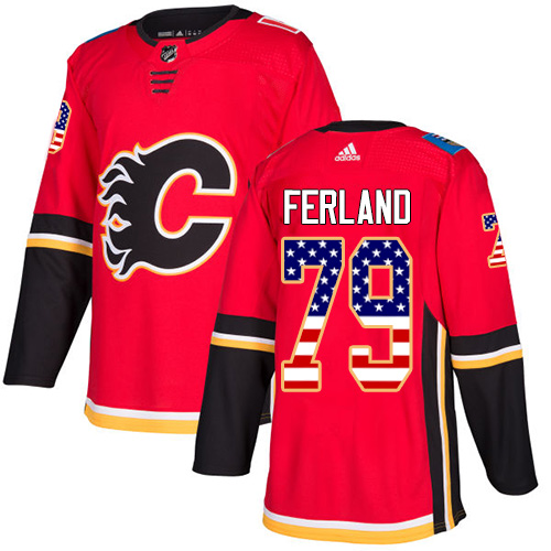 Adidas Flames #79 Michael Ferland Red Home Authentic USA Flag Stitched NHL Jersey